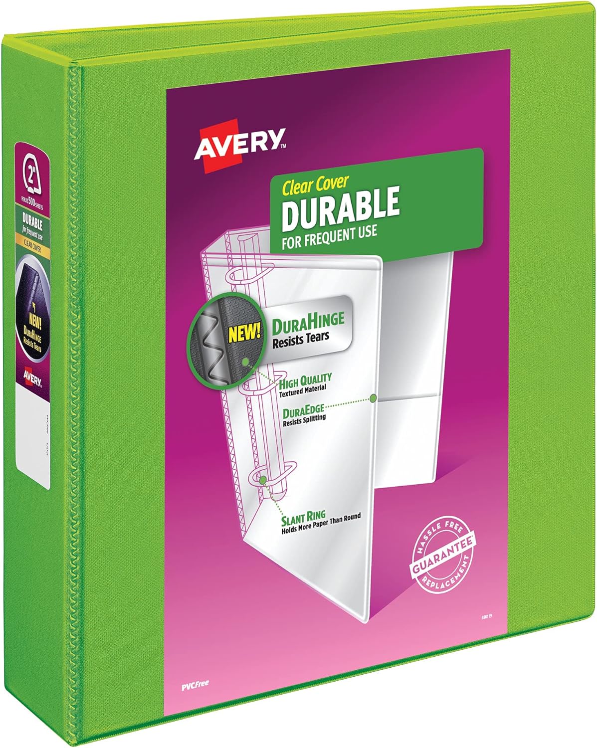 Avery Durable View 3 Ring Binder, 2 Inch Slant Rings, 6 Green Binders (17838)