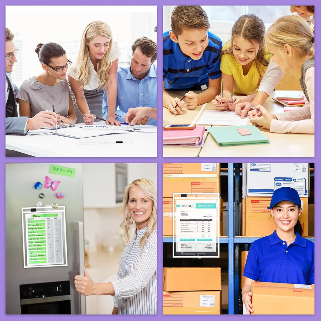 Nezyo Dry Erase Pockets Plastic Job Ticket Holders Shop Holder Order Pockets Clear Sleeves Tickets Folders Plastic Sleeves Paper Teacher Supplies for Classroom(14 x 10 in,White,50 Pcs)