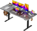 Huuger 63 x 28 Large Electric Standing Desk, Height Adjustable Computer Desk, 27.6" Deep Desktop, Stand up Gaming Office Table with 2 Hooks, 3 Preset Heights, for Home Office, Grey