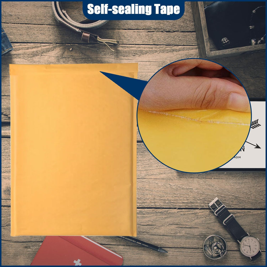 10.5in x 15in Kraft bubble mailer, ziplock mailer, yellow padded envelope, corporate waterproof padded bubble mailer for shipping, mailing, packaging (25PCS)