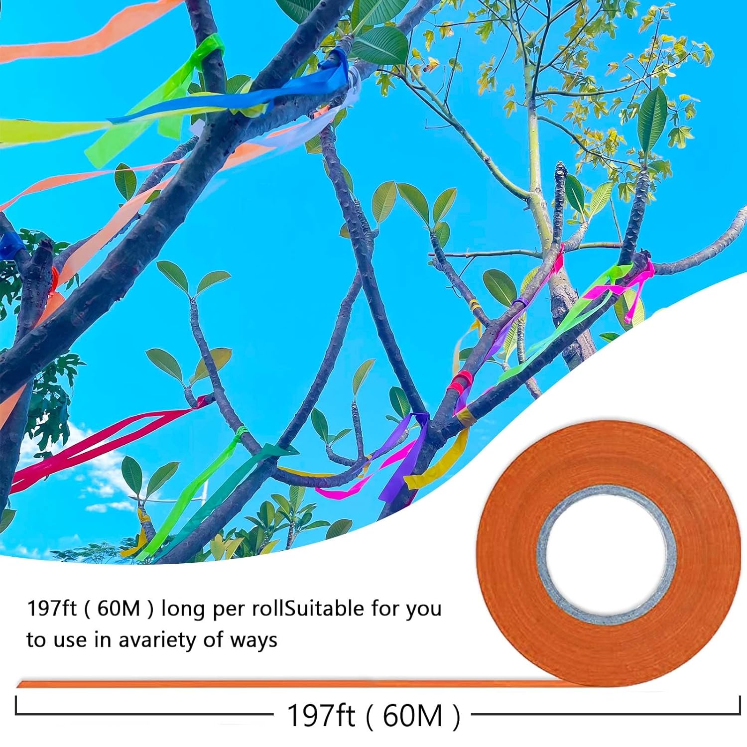 10 Pack Flagging Tape 5 Assorted Colors, Non-Adhesive Plastic Ribbon Neon Marking,1"*2000' Marking Tape for Tree Marking, Hunting, Boundaries and Hazardous Areas,Trail Marking