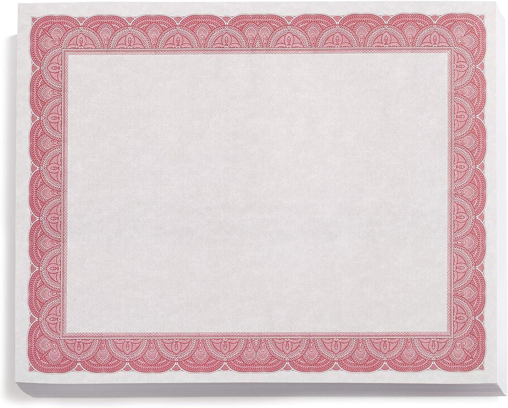 PaperDirect Stratton Gray Standard Certificate Paper, Maroon Border, 8 1/2 Inch x 11 Inch, 28lb Parchment, Certificates and Awards Paper, 100 Count, For School, Work, Diplomas & Award Certificates