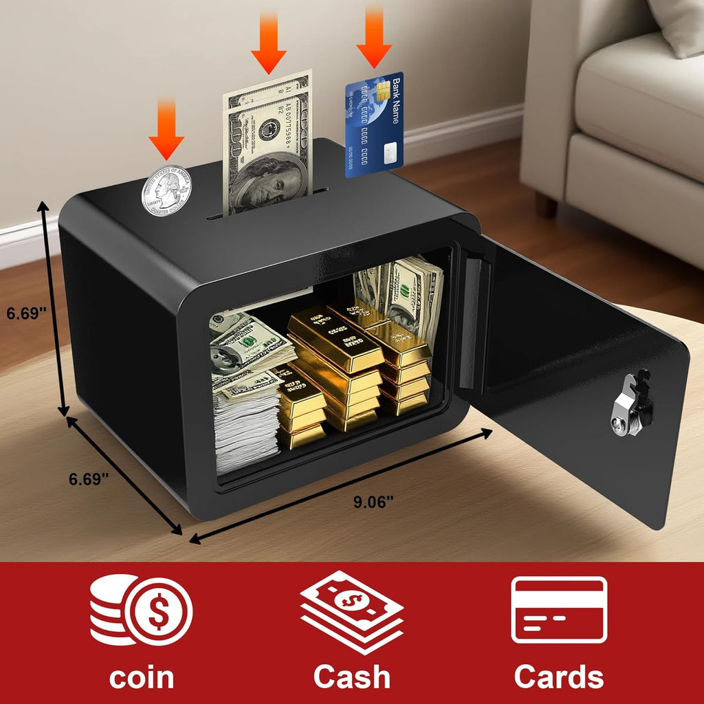 Small Safe Box For Kids Money Coin, Small Safe With Slot Money Safe For Cash, Security Box For Home Office Dorm, Drop-Resistant & Durable,For Jewelry
