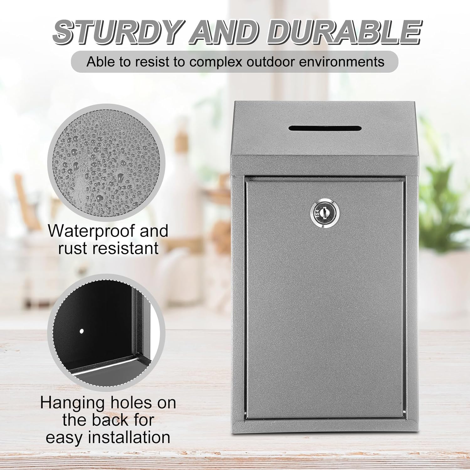 Metal Donation Cash Box Collection Safe Suggestion Box with Lock Wall Mounted Mailbox Delivery Ballot Container for Home Office Outdoor Door