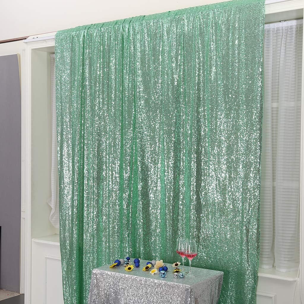 Eternal Beauty Mint Green Sequin Backdrop, 6x8 Ft Glitter Background Curtains for Shimmer Photography Party Wedding Birthday Back Drop Decor