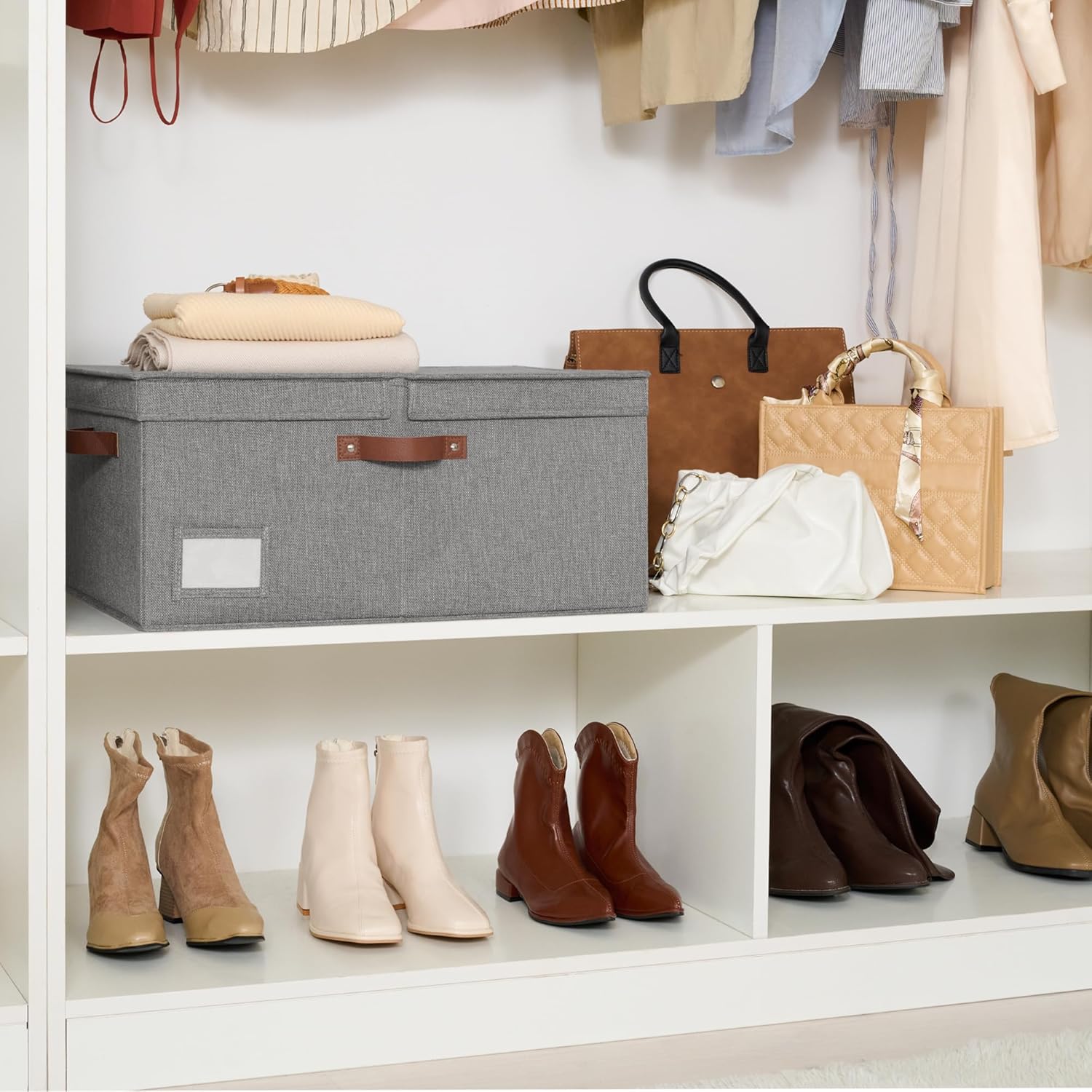 GRANNY SAYS Large Storage Bins With Lids, Decorative Boxes, Fabric Containers With Double-Open Lid and Divider, Collapsible Clothes Organizers, 63L Linen for Closet, Dark Gray