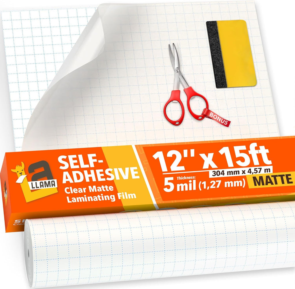 Laminating Roll Self Adhesive Durable Clear Vinyl Laminate Roll for Anti-Glare Surface (Matte 12" x 15' 1 5mil)