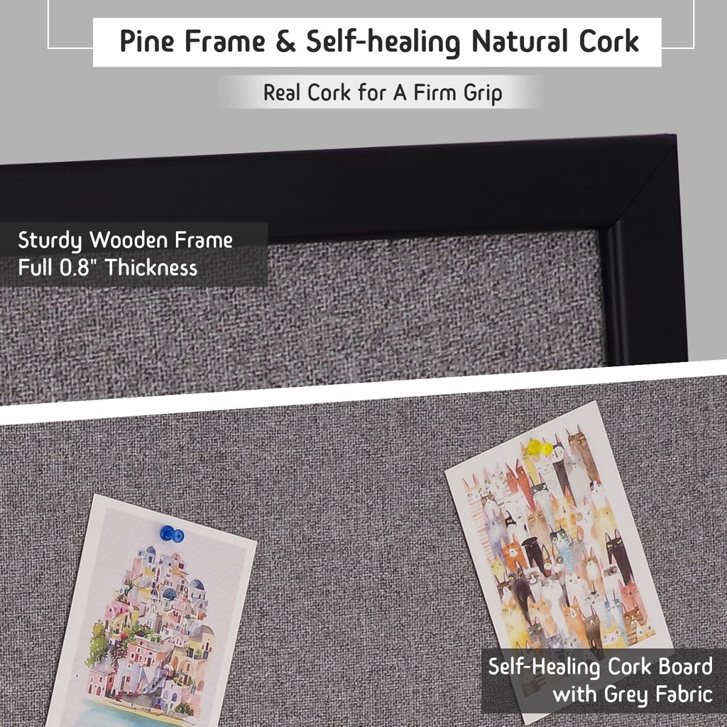 Bulletin Board 36 x 24 Inch, 100% Wood Framed Canvas Cork Board with Grey Fabric, Wall Mounted Notice Board for Home Office School