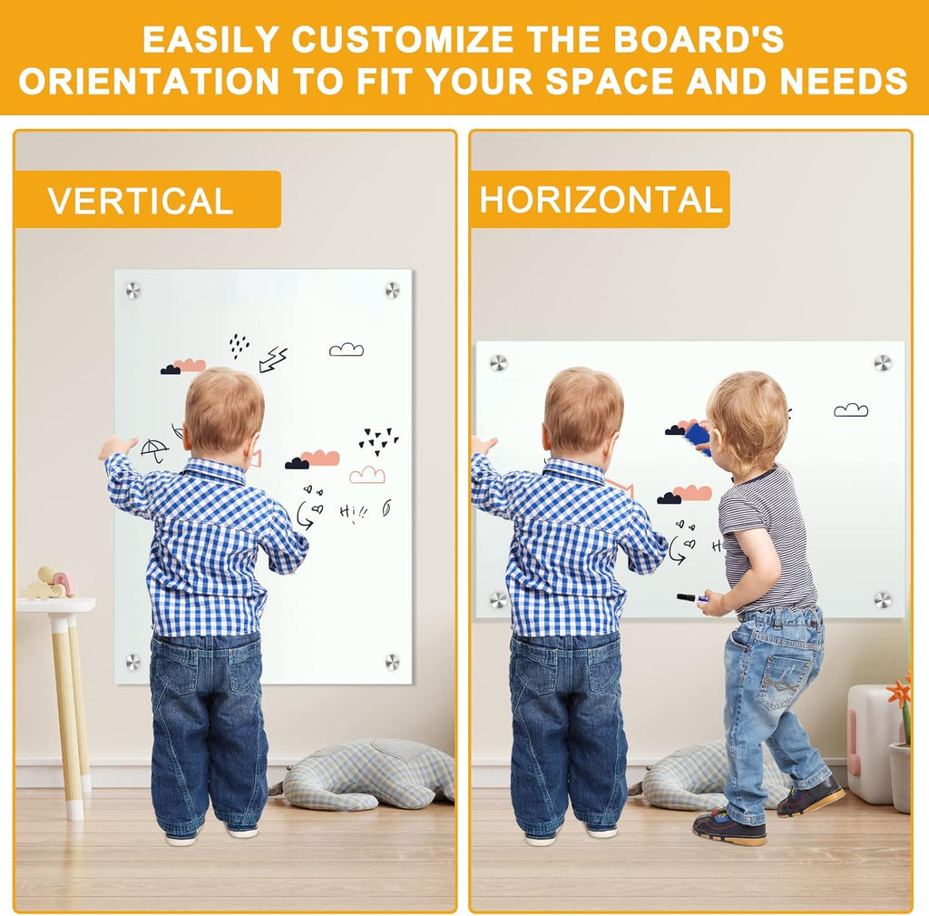 H-Qprobd Glass White Board for Wall Dry Erase Board 36" x 24" (2pcs) Magnetic Presentation Whiteboard for Home, Office and School