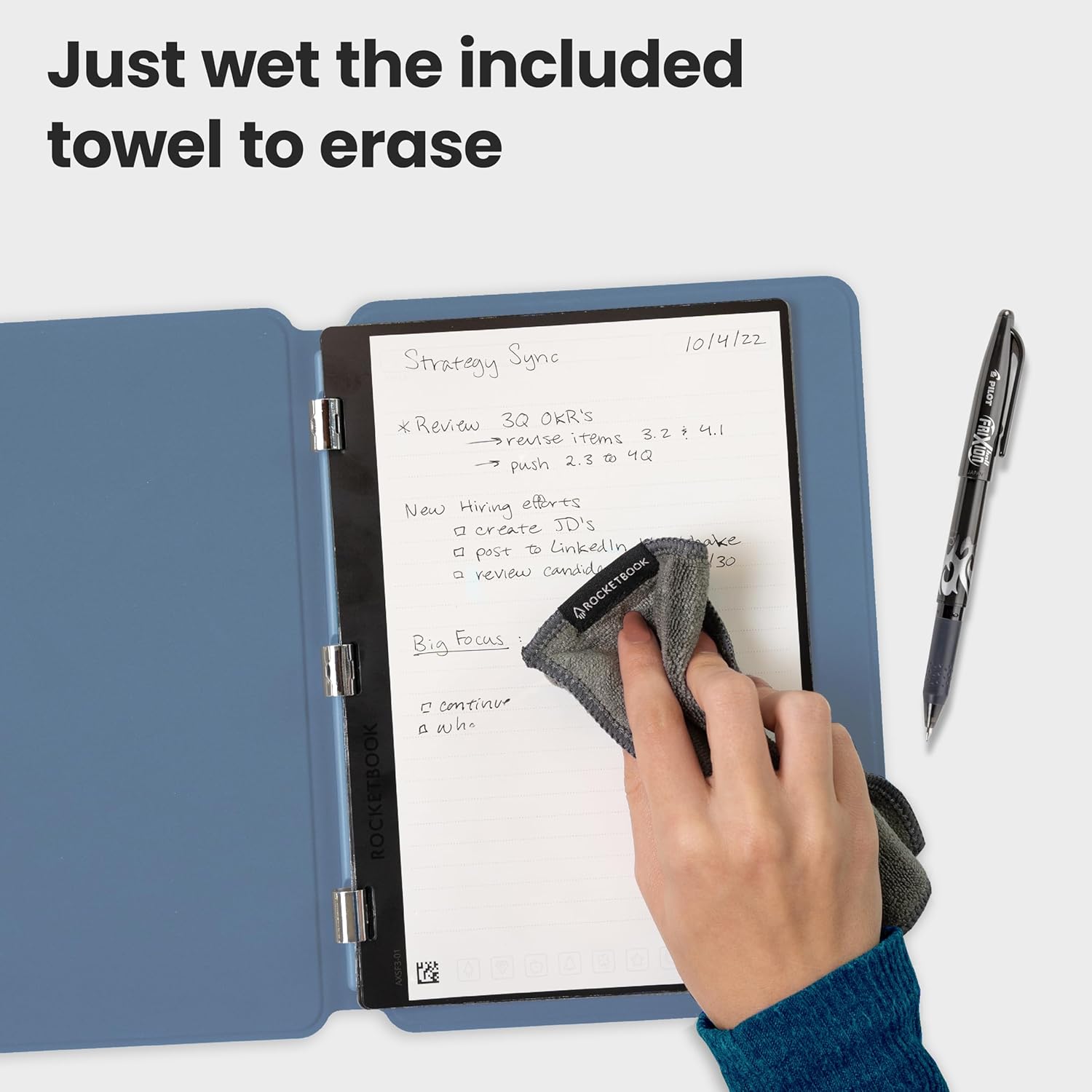 Rocketbook Pro 2.0 Reusable Professional Smart Notebook, Letter Size 8.5x11, Steel Blue - Lined & Dot Grid Pages, App-Connected, Erasable, Premium Cover, Ideal for Work Notes and Business Meetings