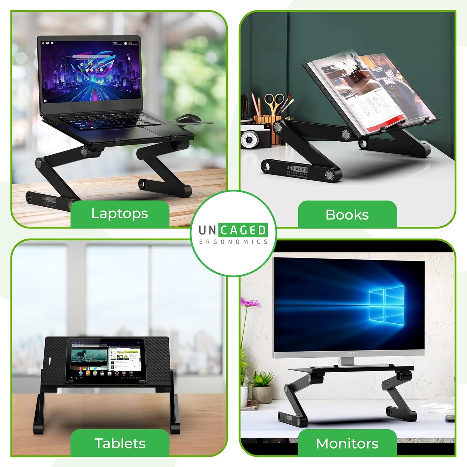 Uncaged Ergonomics Workez Adjustable Laptop Stand for Desk, Laptop Stand Adjustable Height, Foldable Aluminum Cooling Computer Holder & Riser for Desk Bed, XL-Blue