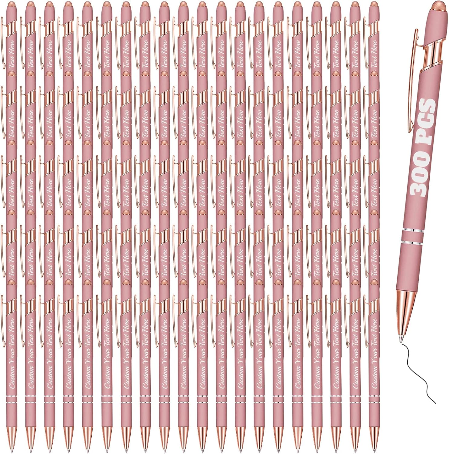 Personalized Pens Bulk 300 with Name Custom Engraving Ballpoint Pens with Stylus Tip Customized Smooth Writing Pens Personalized Gifts for Anniversary Birthday or Graduation(Gold Rose,Black Ink)