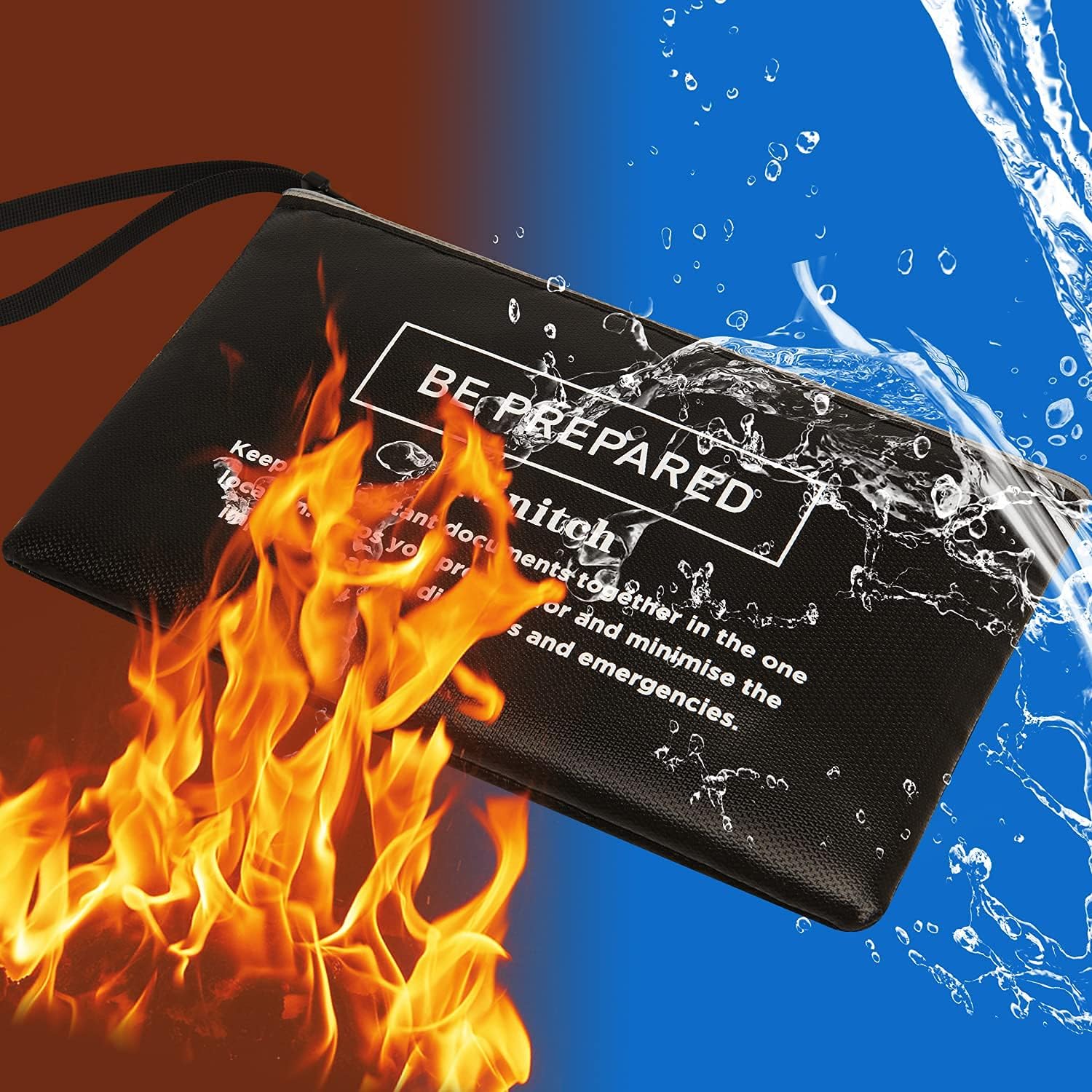 Fireproof Money Bag,small fire safe Fireproof and Waterproof Cash Bag with Zipper Closure, Fireproof Safe Storage Bag Envelope, Suitable for documents, Bank Inventory, Passport (Black, M)