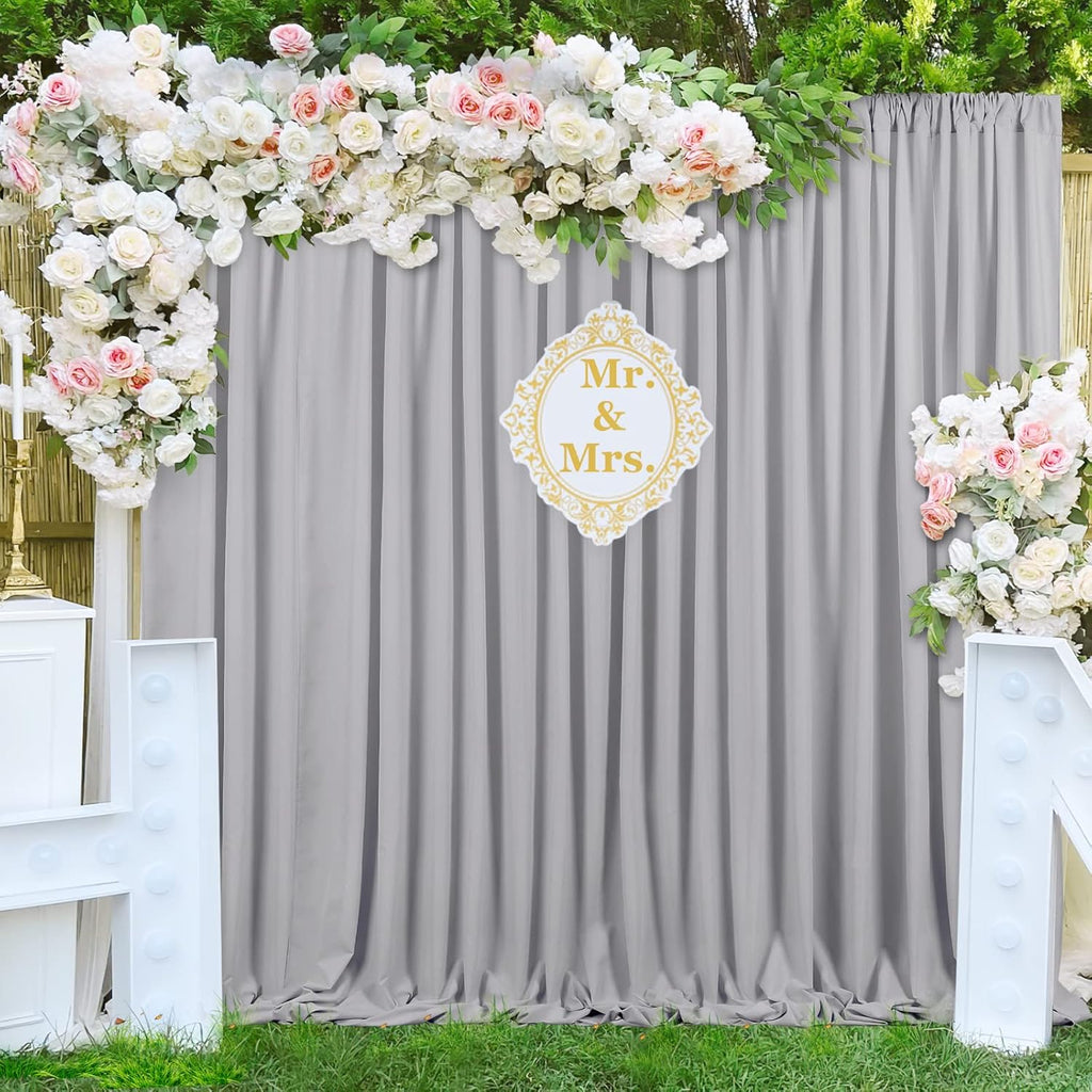 Wedding Backdrop Curtains 2 Panel 5ft x 10ft Grey Polyester Backdrop Drapes for Birthday Party Decoration Ceremony Prom Stage Backdrop Curtain