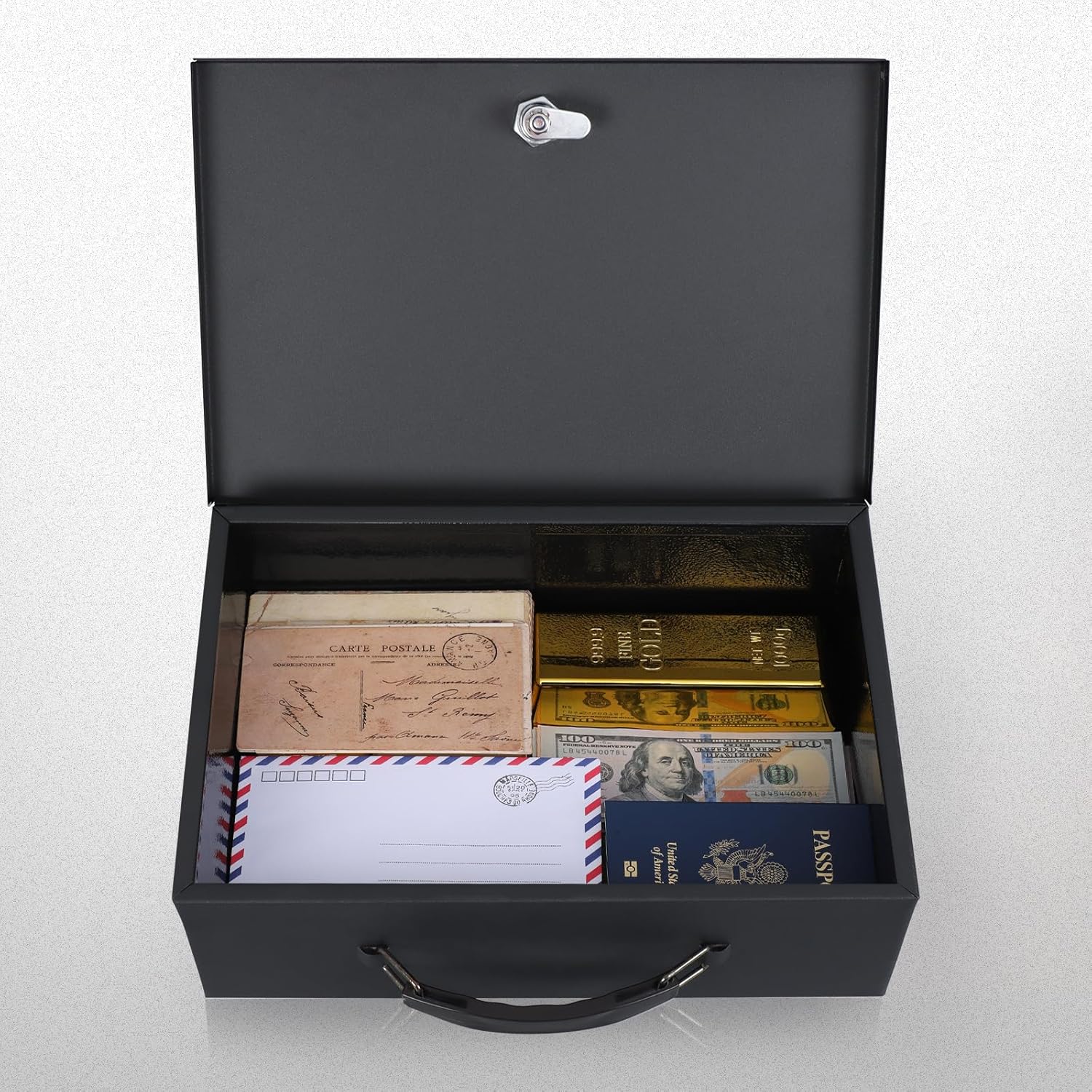 xydled Fire Resistant Safe Fire Safe Box with Key Lock for Home Office Security Storage for Valuables Documents,13.2"x 11"x 5.1" Inch,Black
