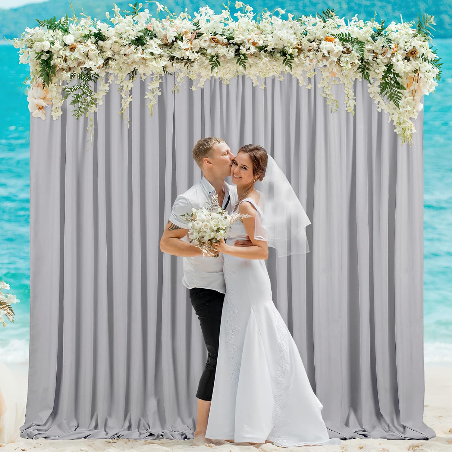Grey Backdrop Curtains Photo Backdrop Drapes: 30ft x 10ft Polyester Fabric - Wedding Engagement Photography Background 6 Panels 5x10ft