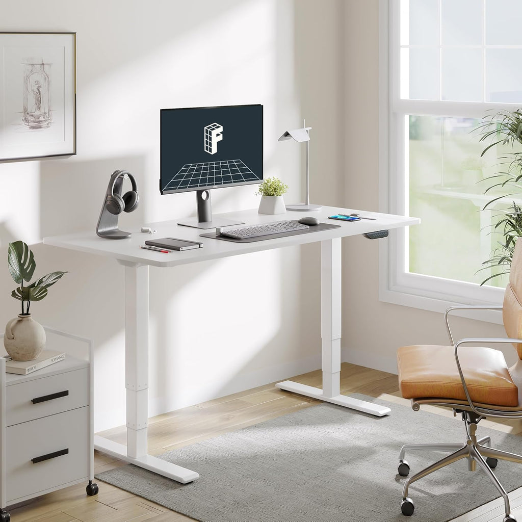 FLEXISPOT E6 MAX Dual Motor 3 Stages Standing Desk 60x24 Inch Whole-Piece Board Electric Height Adjustable Stand Up Desk 150KG Load Capacity(White Frame + White Desktop)