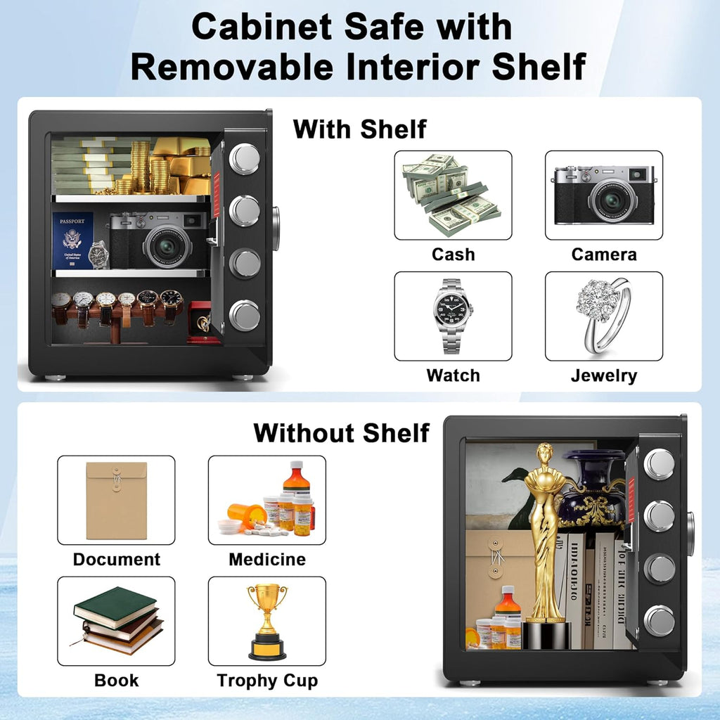 Safety Box, Small Safes for Home Lock Box with Electronic Keypad，Safe with Removable Shelf for Cash, Jewelry, Documents,Digital Security Safe for Office Hotel and Personal Use (Digital - 2.0 CUFT)