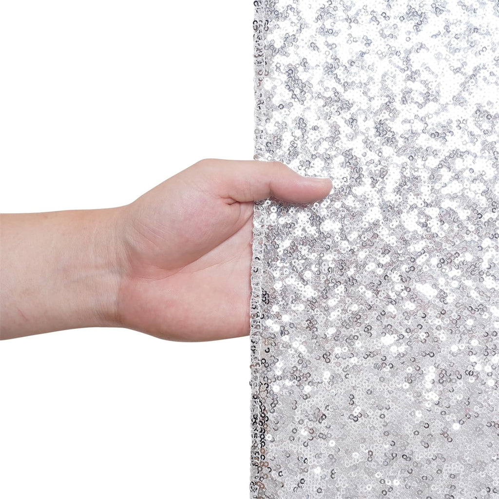 Eternal Beauty Silver Sequin Backdrop, 4x7 Ft Glitter Background Curtains for Shimmer Photography Party Wedding Birthday Back Drop Decor