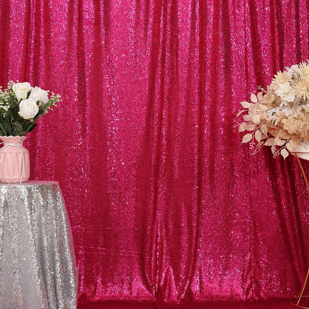 Eternal Beauty Hot Pink Sequin Backdrop, 8x8 Ft Glitter Background Curtains for Shimmer Photography Party Wedding Birthday Back Drop Decor