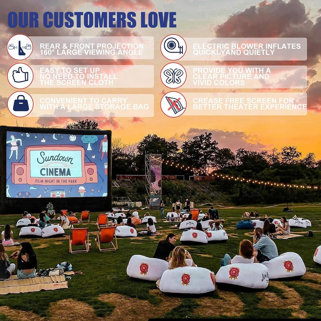 Inflatable Projector Screen - 25FT Outdoor Movie Screen Blow Up for Movie Parties Backyard Outside with Air Blower and Carry Bag, Front and Rear Projection
