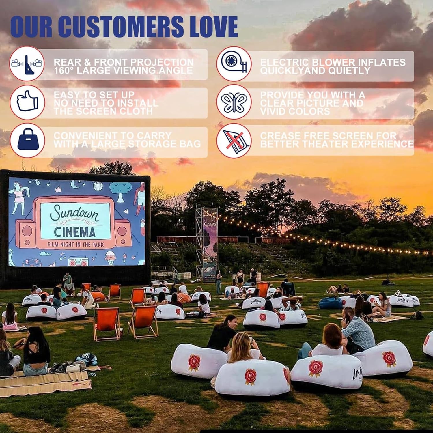 Inflatable Projector Screen - 25FT Outdoor Movie Screen Blow Up for Movie Parties Backyard Outside with Air Blower and Carry Bag, Front and Rear Projection