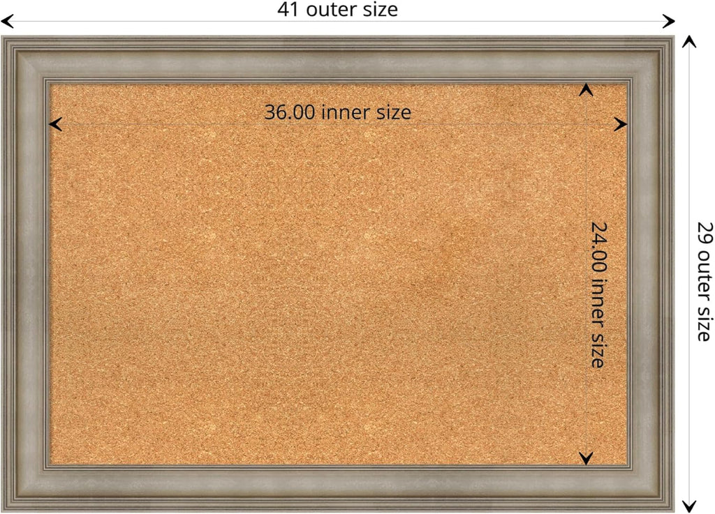 Amanti Art Natural Cork Board for Wall, 29x41 Vision Board with Silver Wood Frame, Large Corkboard Office Decor for Home Organization, Traditional Corkboard Pinboard to display items for home