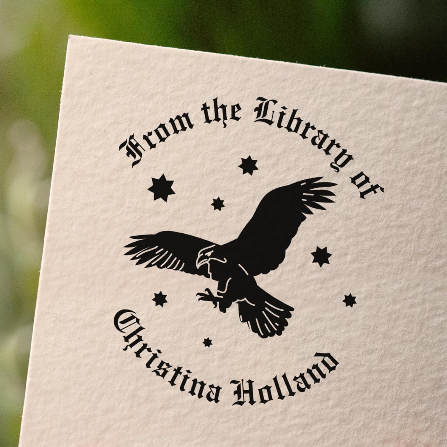 from The Library of Embossers & Stamps for Fantasy Book Readers | Custom Embosser | Custom Stamp | Ex Libris | Elevate Your Fantasy Collection of Stories and Novels (Design 10, Wood Hand Stamp)