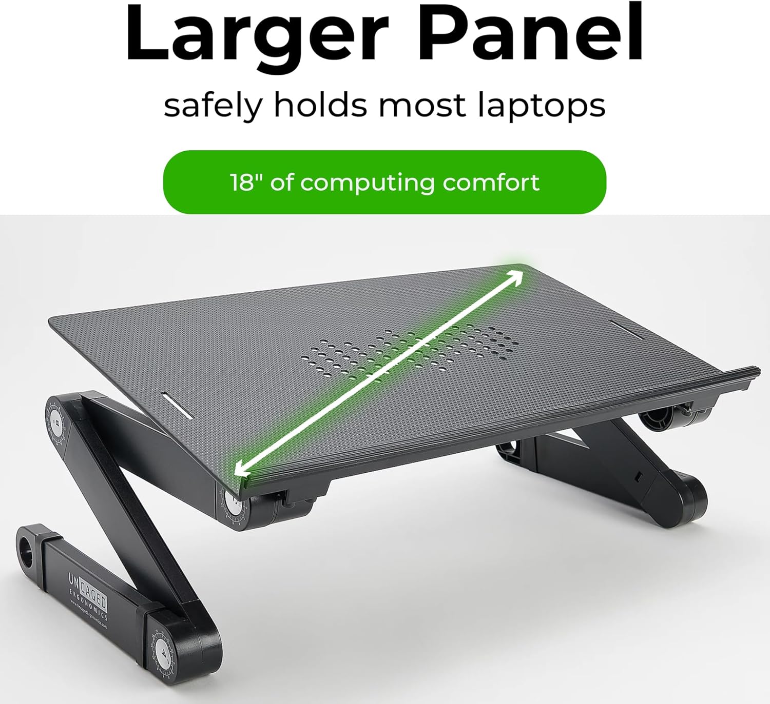 Uncaged Ergonomics Workez Adjustable Laptop Stand for Desk, Laptop Stand Adjustable Height, Foldable Aluminum Cooling Computer Holder & Riser for Desk Bed, XL-Blue