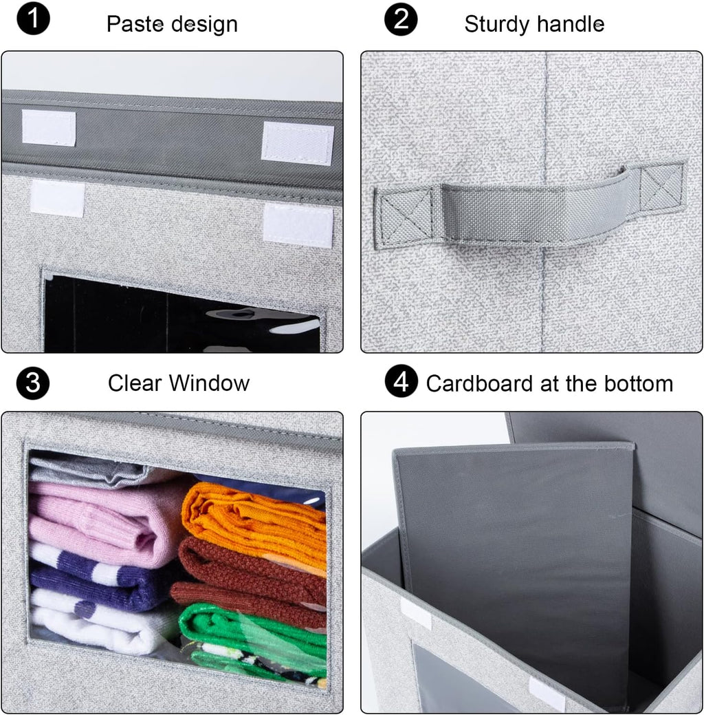 Univivi Larger Fabric Collapsible Storage Bins [2-Pack] Foldable Storage Boxes with Lids, Storage Cube Organizer Basket for Home, Closet, Bedroom (Gray, 17“ x 12” x 12")