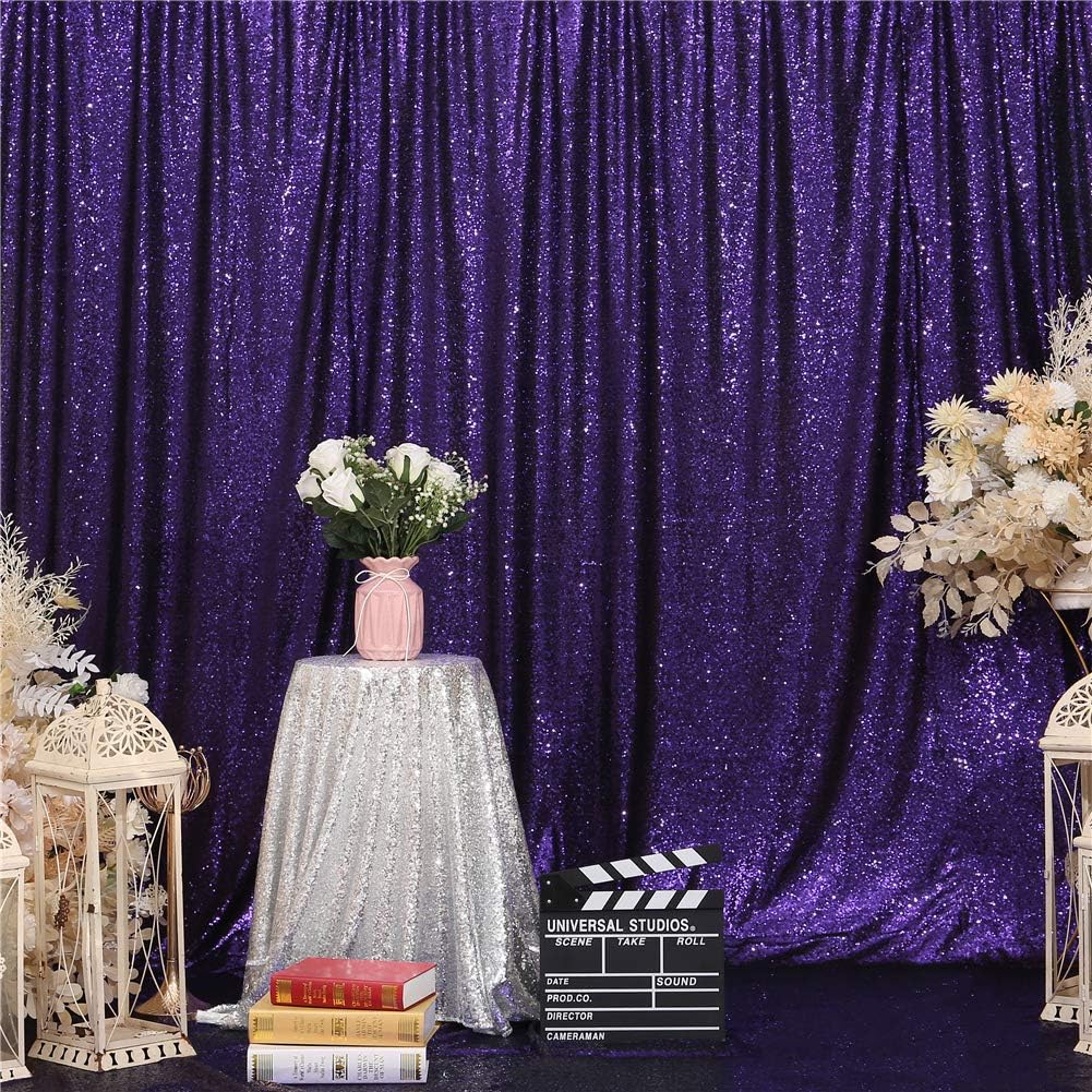 Eternal Beauty Purple Sequin Backdrop, 7x7 Ft Halloween Glitter Background Curtains for Shimmer Photography Party Wedding Birthday Back Drop Decor