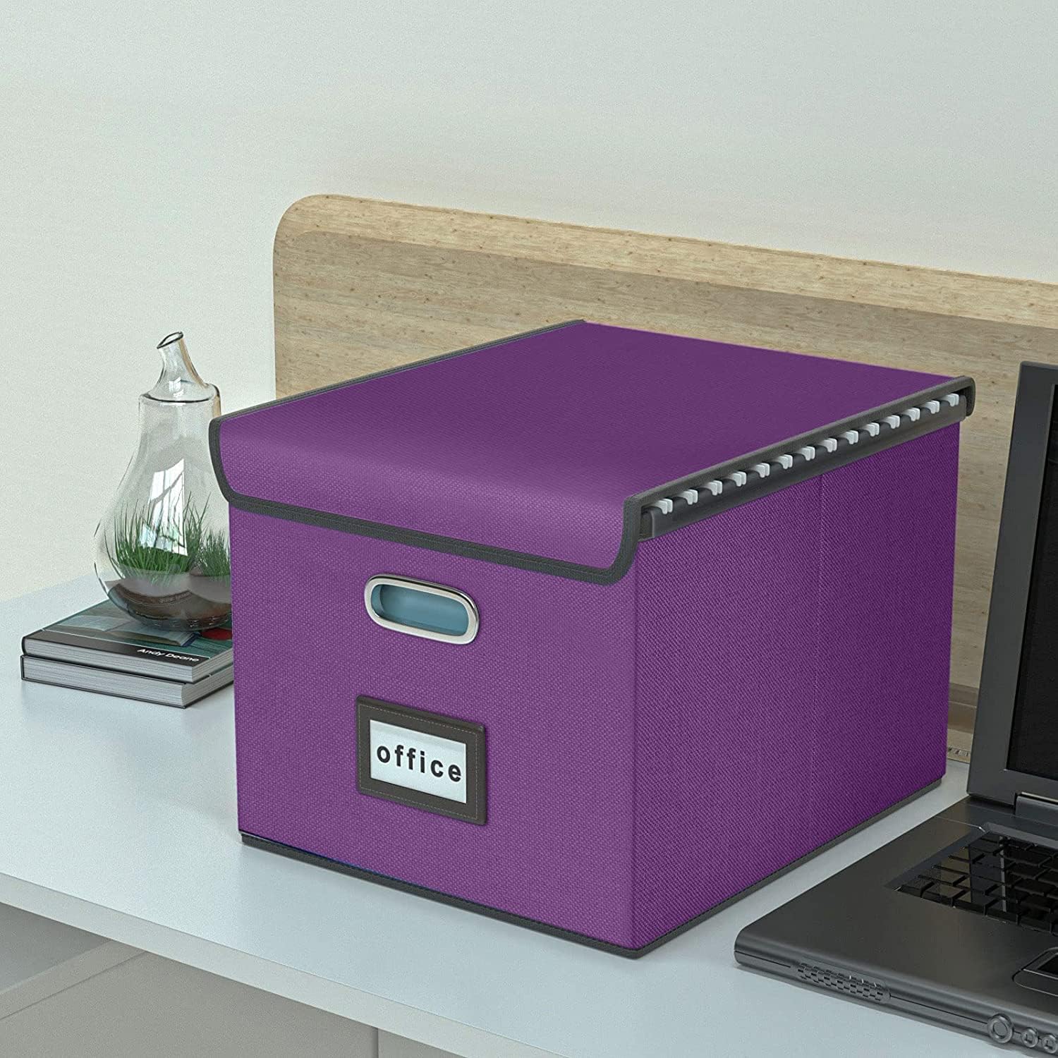 Huolewa Upgraded File Organizer Boxes with Lids, Linen Hanging Filing & Storage Boxes with Plastic Slides for Office/Decor/Hom, Universal Hanging Filing Organization Boxes for Letter/Legal Folder