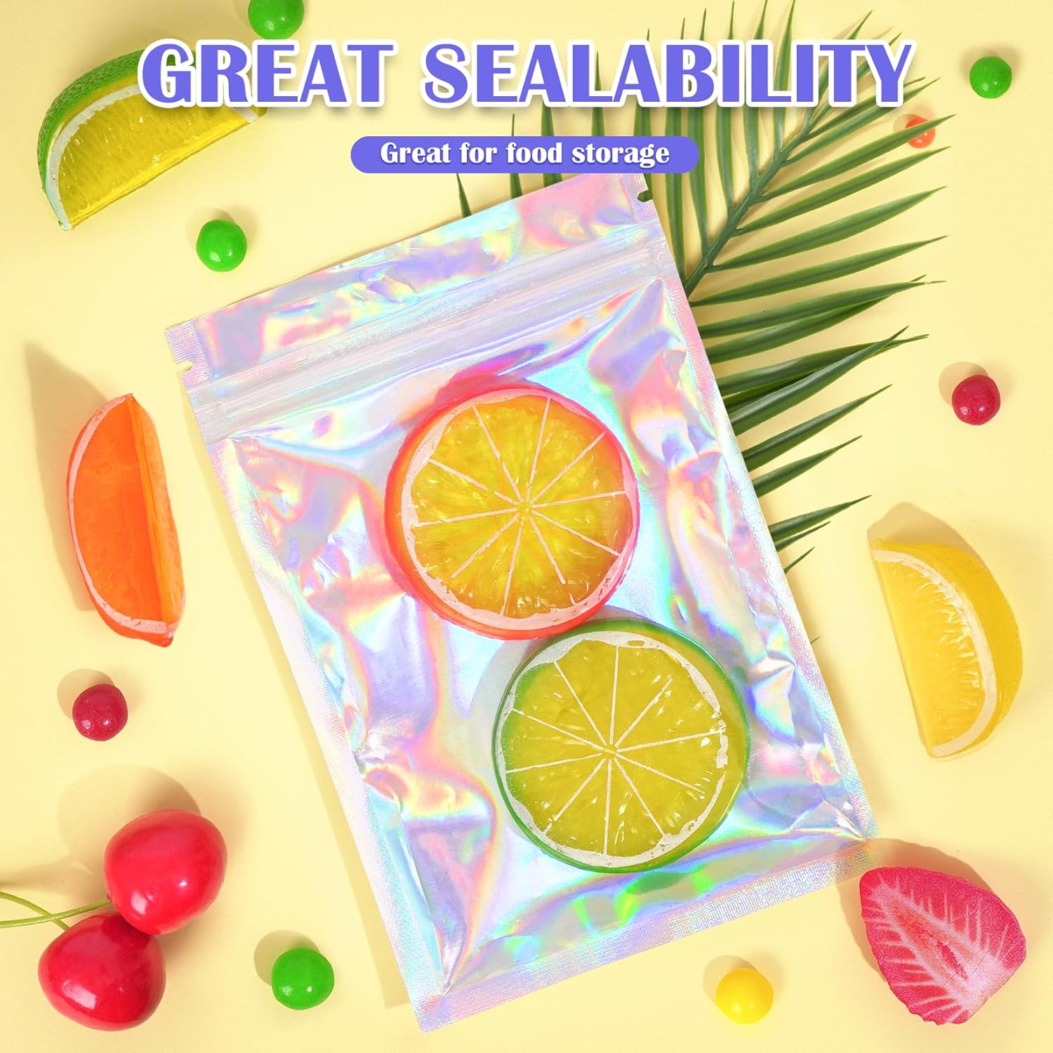 100 Pcs Mylar Bags, Holographic Bags, Smell Proof Bags, Resealable Bags for Small Business, Sample Bags, Sealable Bags for Packaging Gift, Jewelry, Candy, Bracelets, Party Favor (2.8x3.9in)