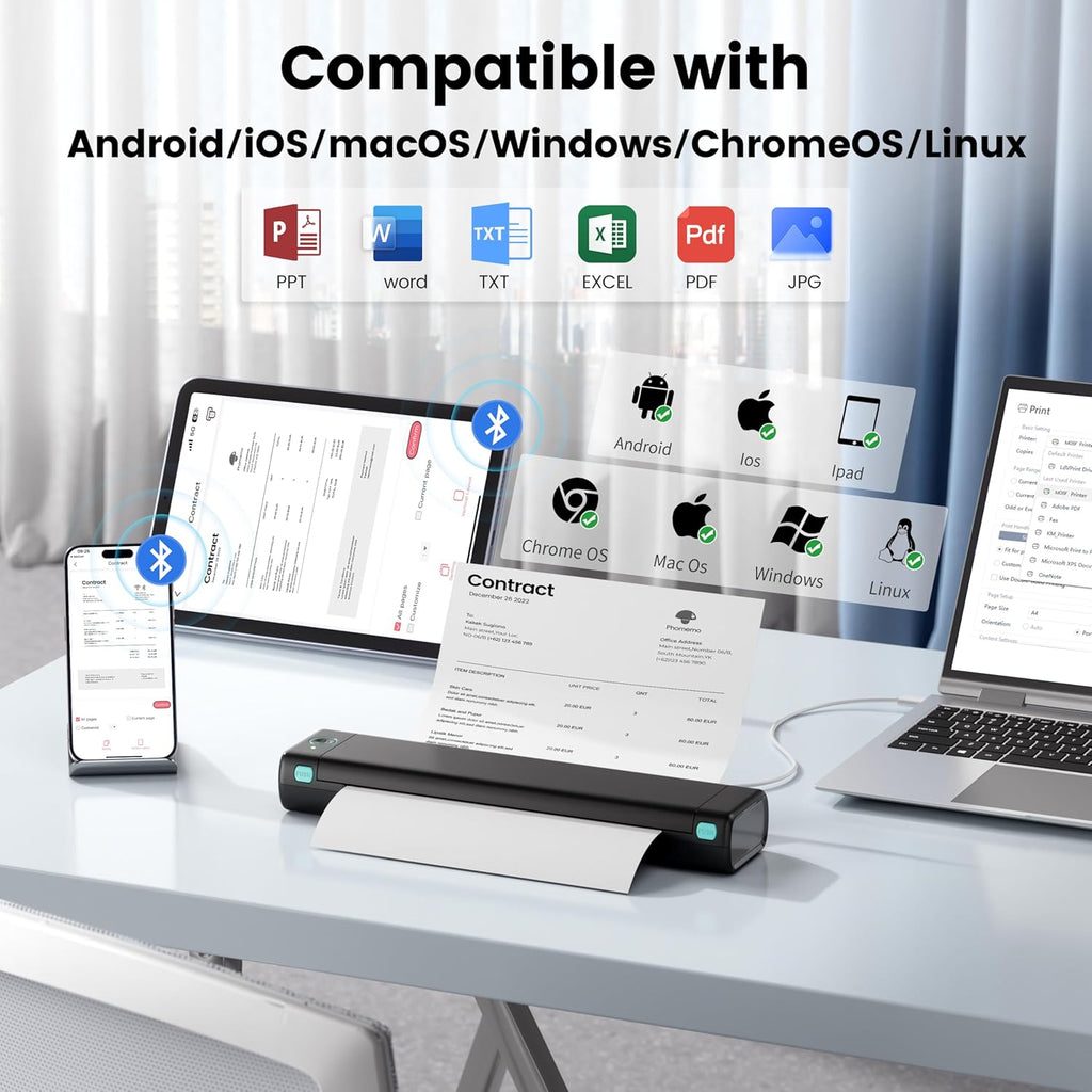Phomemo M08F Portable Printer Wireless for Travel, Thermal Bluetooth Inkless Printer for 8.5" X 11" Thermal Paper, Compatible with Android iOS Phone Laptop, with Case