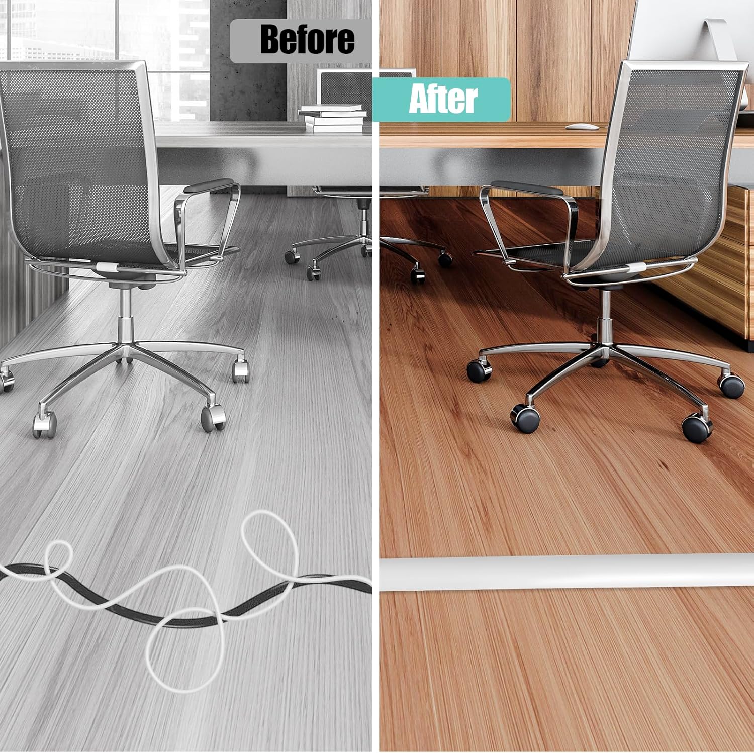 Floor Cord Cover Self Adhesive Cord Hider,10FT Cable Management, Extension Strip Protector for Wires, Prevent Cable Trips for Offices, Gyms, Exhibitions Cavity:0.51"(W) x 0.3"(H) White