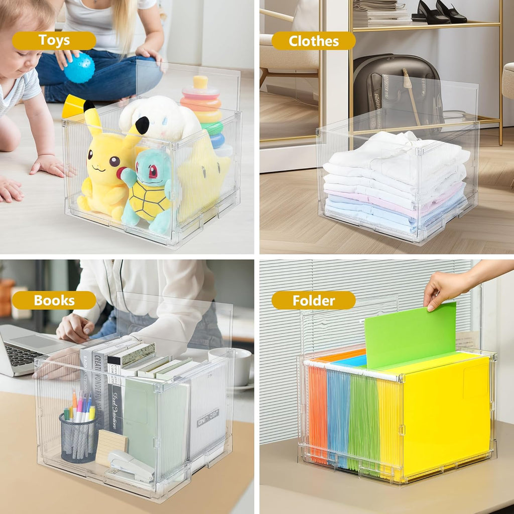 MUKAI File Organizer Box with Lid, Collapsible File Folder Organizer with Slide, Hanging File Folder Box, for Office Document Storage with Desktop organizer ﻿﻿ (1)