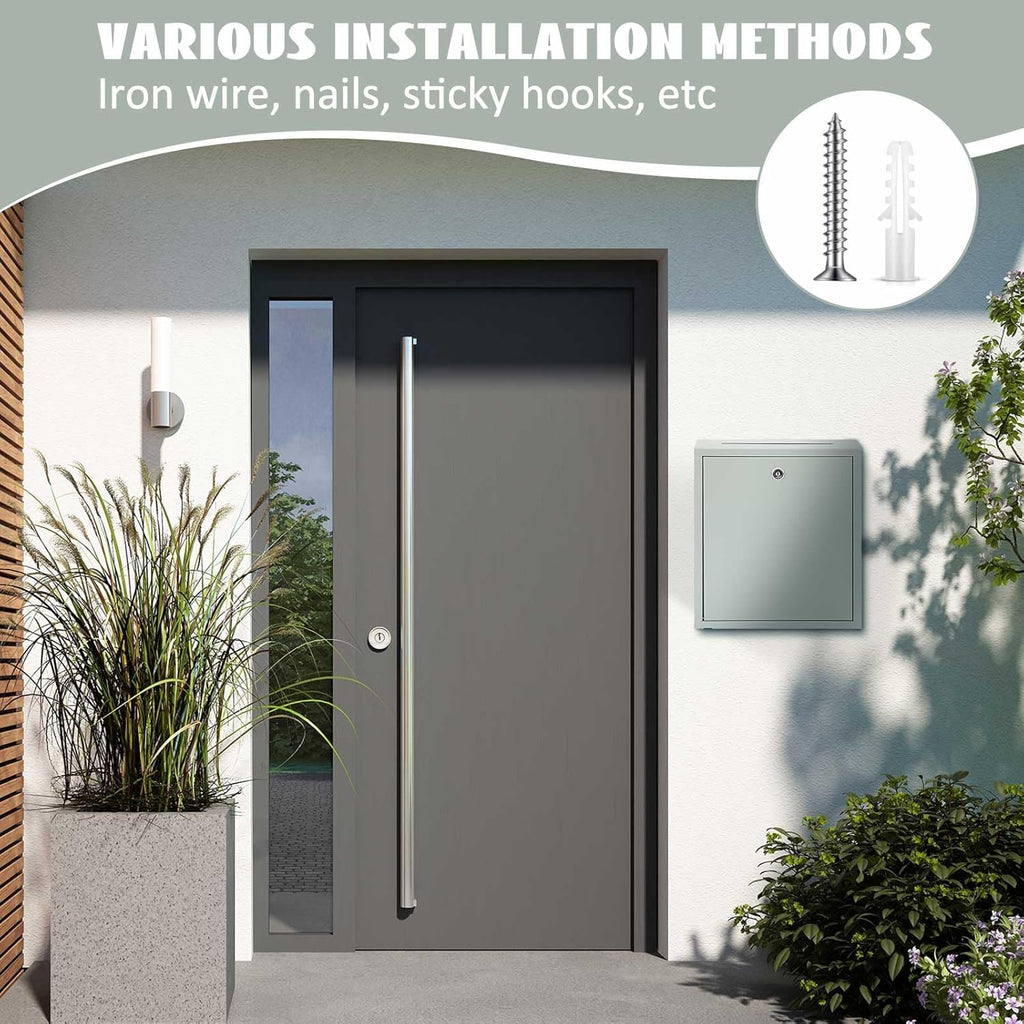 Metal Donation Box Suggestion Box with Slot and Lock-Cash for Money-Waterproof Drop Comment and Ballot Voting for Easy Wall mounting(Light Gray,13 x 11.4 x 3.5 Inches)