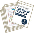Essex Wares - 6 Pack, Beige, Durable Water-Resistant Dry Erase Pocket Document Protectors, 10" Wide x 13.5" Tall - Dry Erase Clear Plastic Sleeves - Reusable & Easy Erase Plastic Invoice Holders