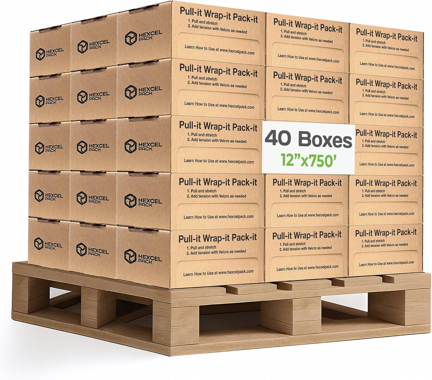 HexcelWrap Mini - Honeycomb Packing Paper, Eco-Friendly, Sustainable Paper Bubble Wrap for Shipping & Moving, Cushioned Packing Material in Dispenser - White, Pallet of 40, 12" x 750'