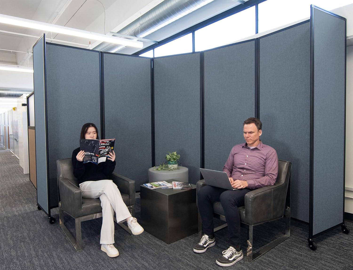 Versare Room Divider 360 Portable Wall Partition | Folding Panels | Large Freestanding Divider | Locking Wheels | Temporary Room Separator | 14' x 7'6'', Powder Blue