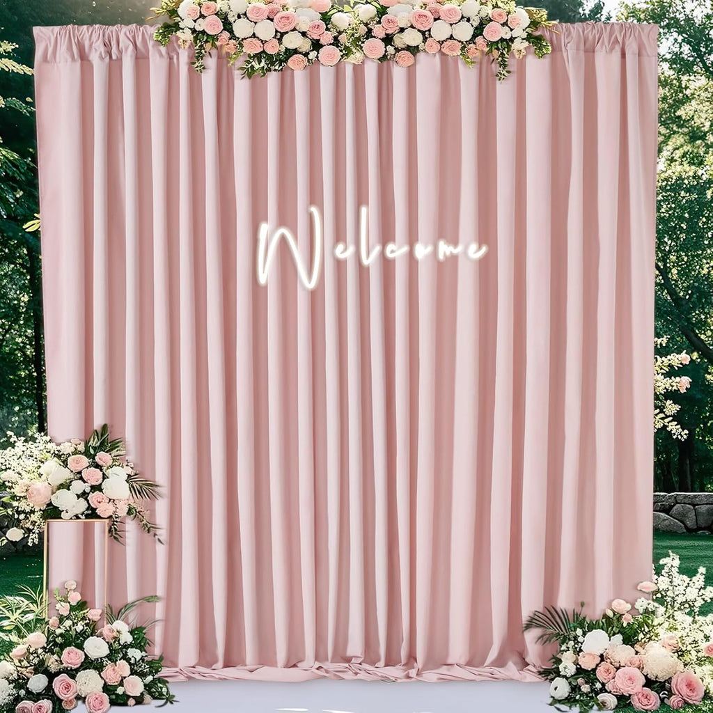 Dusty Rose Polyester Backdrop Curtains: 20 ft x 10 ft Photography Backdrop Drapes - Baby Shower Birthday Party Decorations 4 Panels 5ft x 10ft