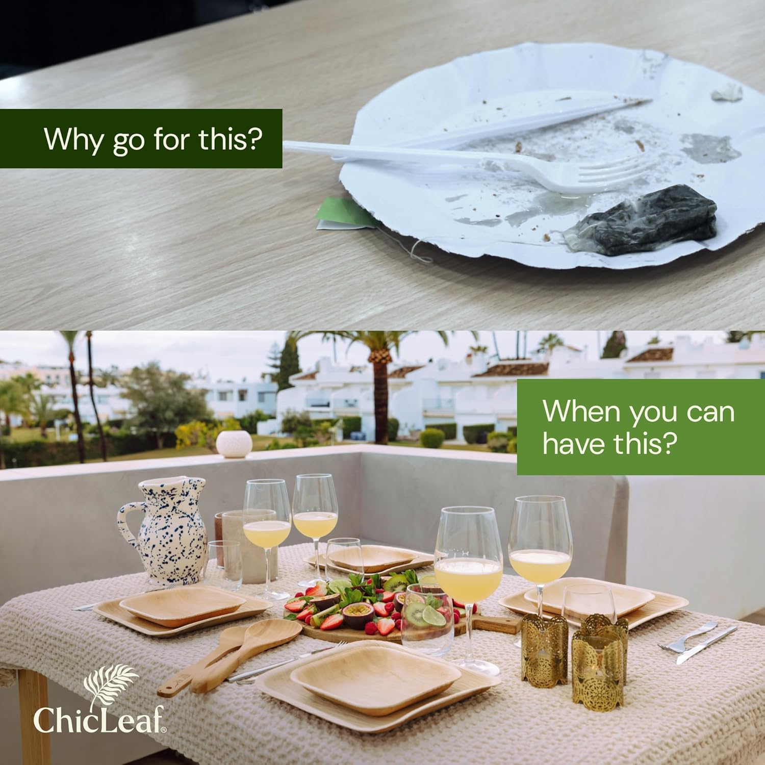Chic Leaf Palm Leaf Compostable Plates Disposable - 6" Square, 50 Pack - Heavy-Duty Biodegradable, Disposable Party Bamboo Appetizer Plates - Party Serving Supplies