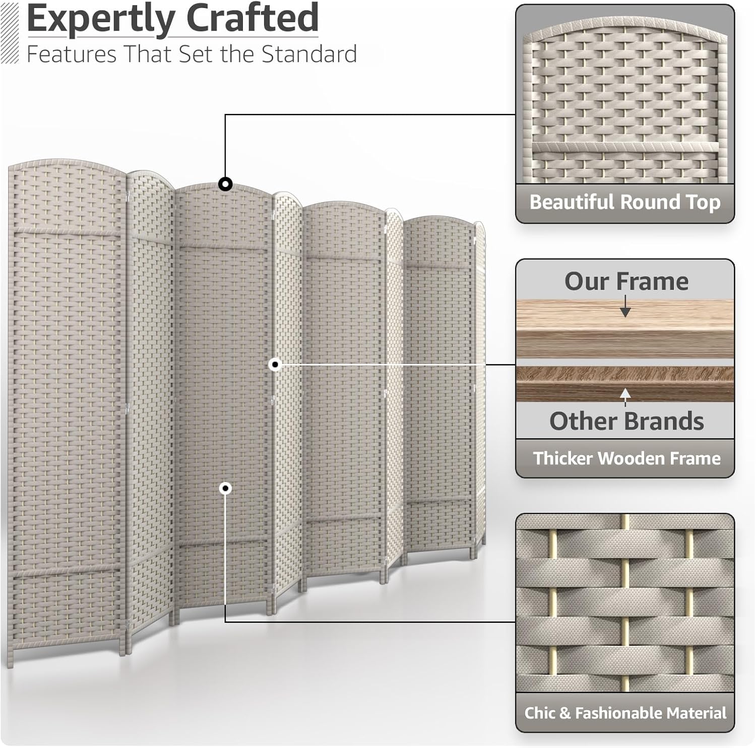 Sorbus 8 Panel Room Divider 6 ft. Tall - Privacy Screen, Extra Wide Double Hinged Panels, Mesh Hand-Woven Design, Partition Room Dividers and Folding Privacy Screens, Wall Divider for Room Separation