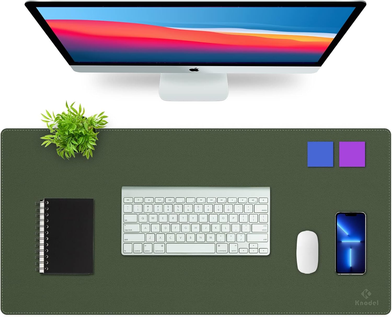 K KNODEL Desk Mat, Blotter, Dual-Sided Office Desk Pad, Waterproof Desk Mat for Desktop, Desk Blotters, PVC Leather Pad Protector (Dark Green, 35.4" x 17")