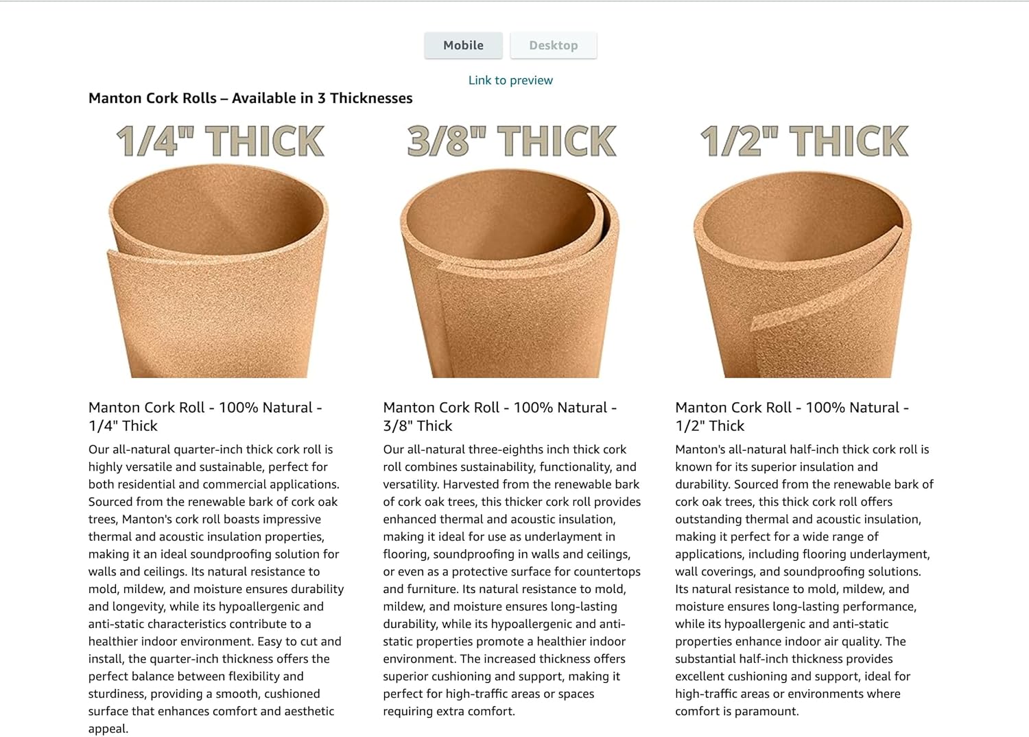 Manton Cork Premium Cork Roll - 4' x 25' x 1/4", 100% Natural Facing Grade Material for Bulletin Boards, Decorative Photo and Message Push Pin Displays - Perfect for Home, School, and Office