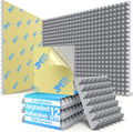 12 Pack Pyramid Sound Proof Foam Panels for Walls with Updated Self-Adhesive 2"X12"X12" High Density Acoustic Panels Sound Absorbing Fast-Expanding Soundproof Wall Panels for Gaming Studio Decor- Gray