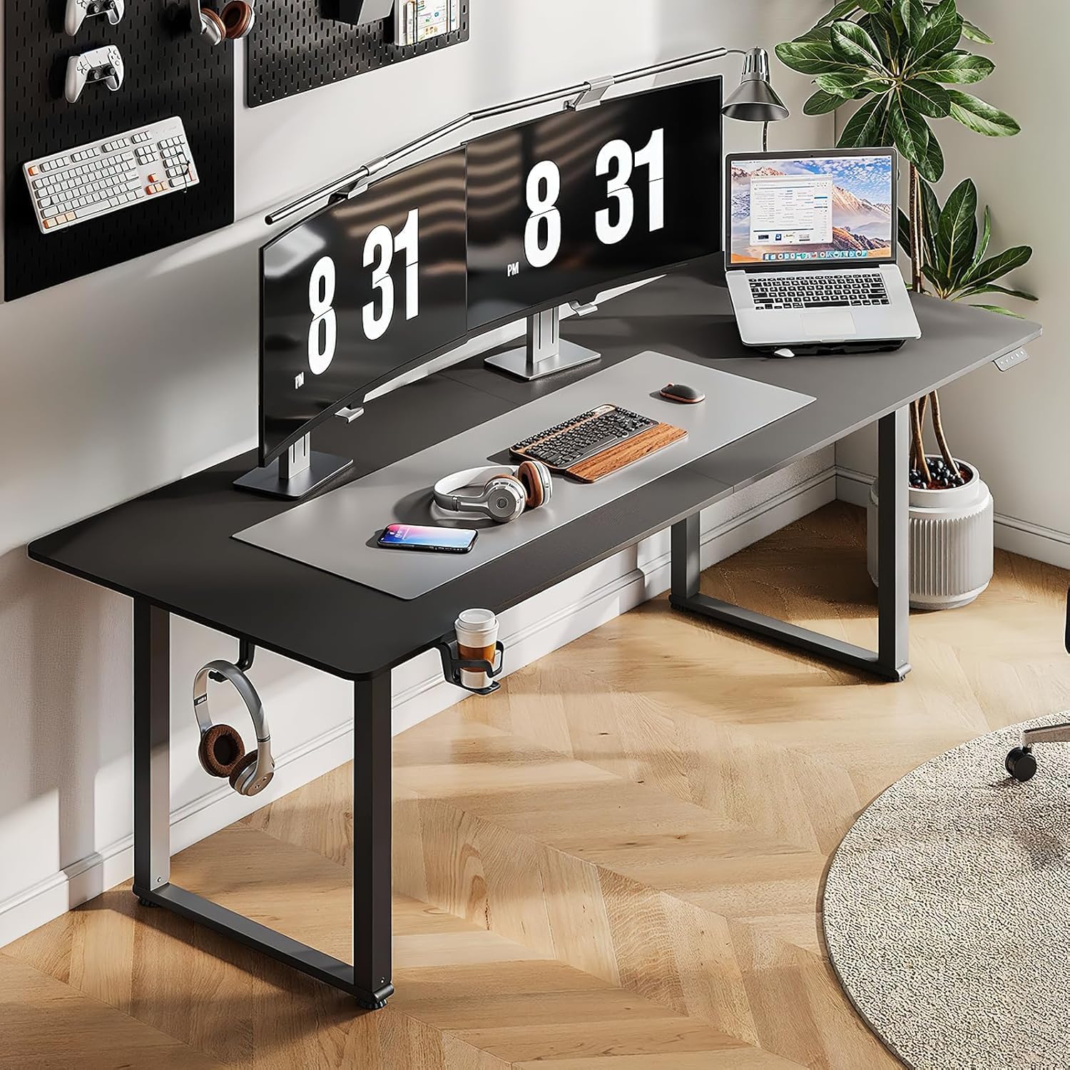 Standing Desk, 71x32 Inches Rectangle Stand Up Desk with 4 Legs, Dual Motor and Memory Controller, Adjustable Height from 28-46 Inches for Home and Computer Workstation, Black