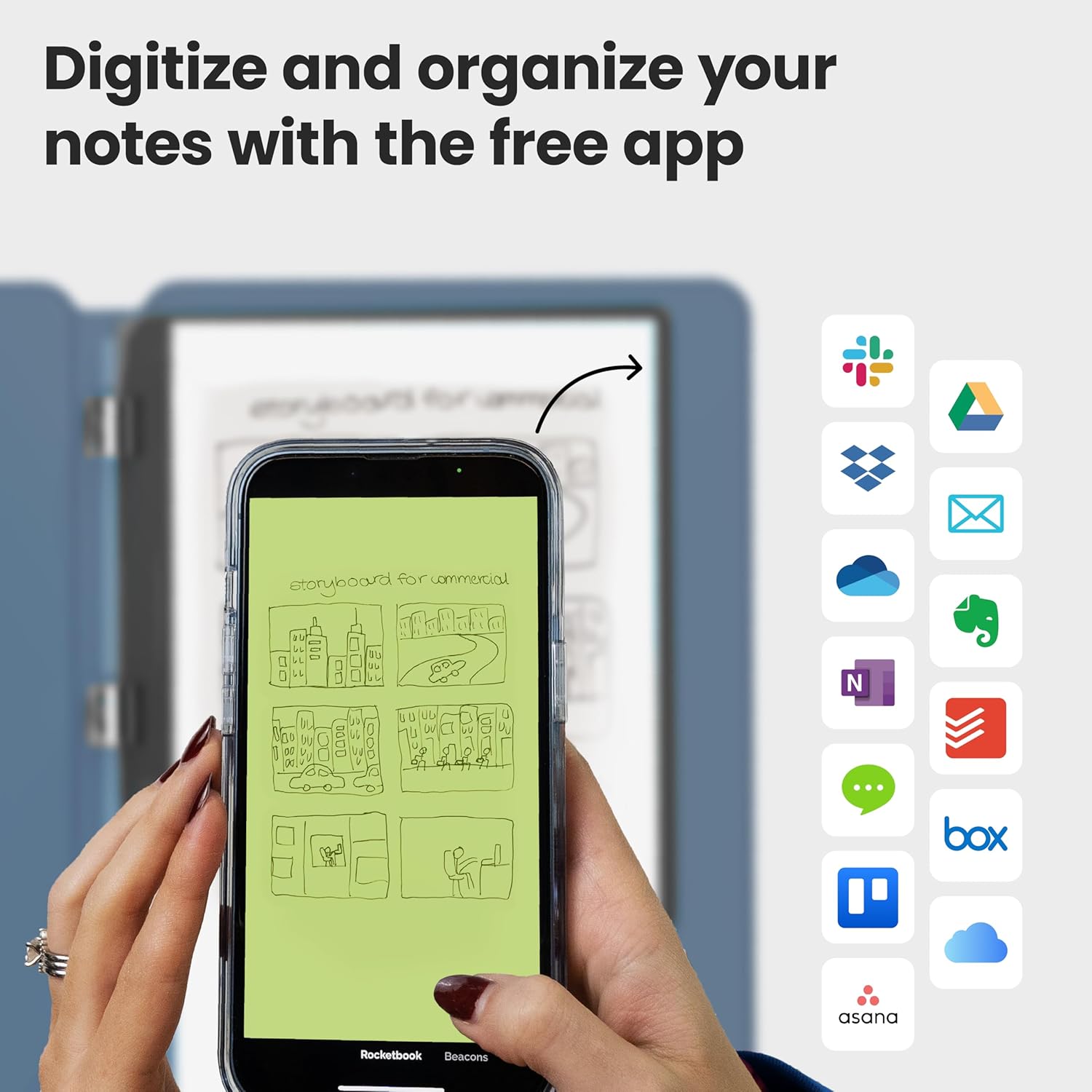 Rocketbook Pro 2.0 Reusable Professional Smart Notebook, Letter Size 8.5x11, Steel Blue - Lined & Dot Grid Pages, App-Connected, Erasable, Premium Cover, Ideal for Work Notes and Business Meetings