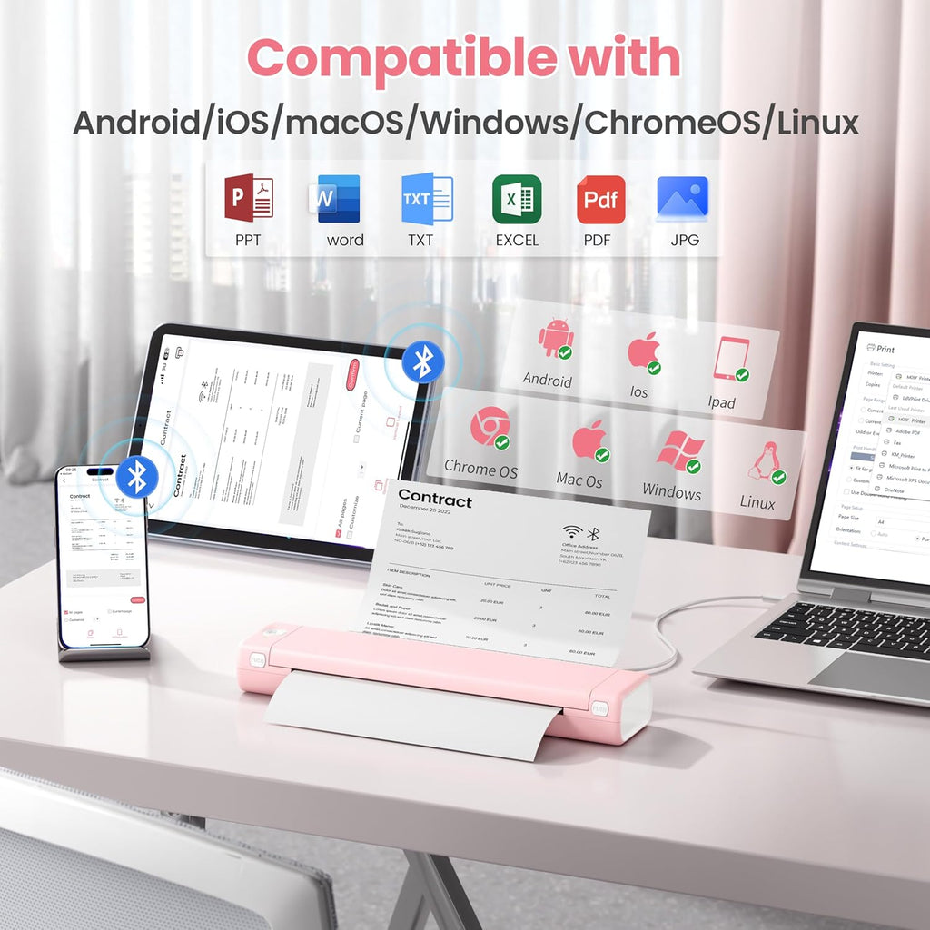 Phomemo Portable Printers Wireless for Travel, Support 8.5" X 11" Thermal Paper, Bluetooth Thermal Printer Compatible with iOS, Android & Laptop, Inkless Mobile Printer for Office, Home, School