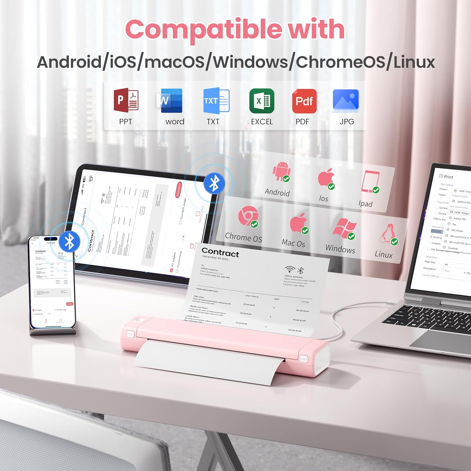 Phomemo Portable Printers Wireless for Travel, Support 8.5" X 11" Thermal Paper, Bluetooth Thermal Printer Compatible with iOS, Android & Laptop, Inkless Mobile Printer for Office, Home, School